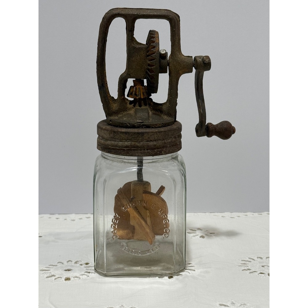 Antique Dazey 1 Quart Glass Butter Churn No 10 Rare Hand Crank St Louis USA